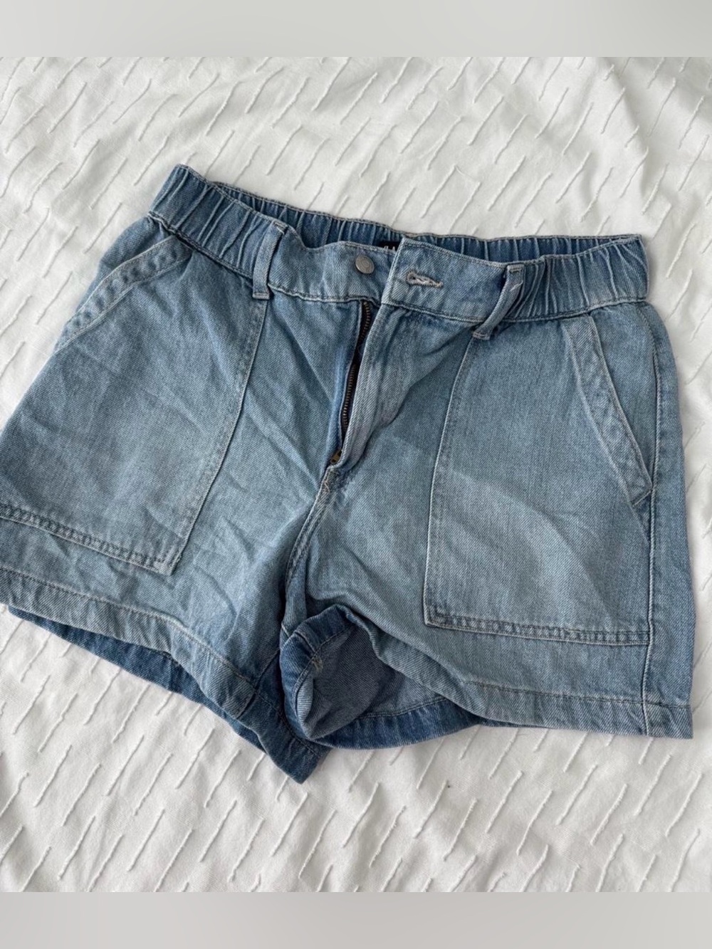 GAP Light Blue Denim Elastic High Waist Utility Jean Shorts